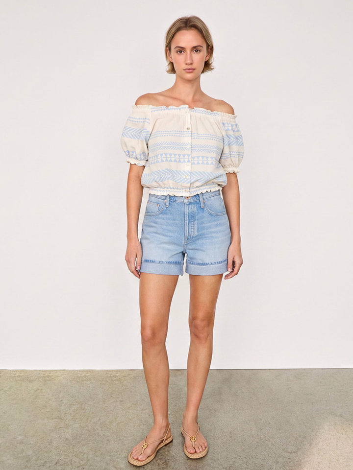 Nola Off-the-Shoulder Cropped Button-Down Boho Top