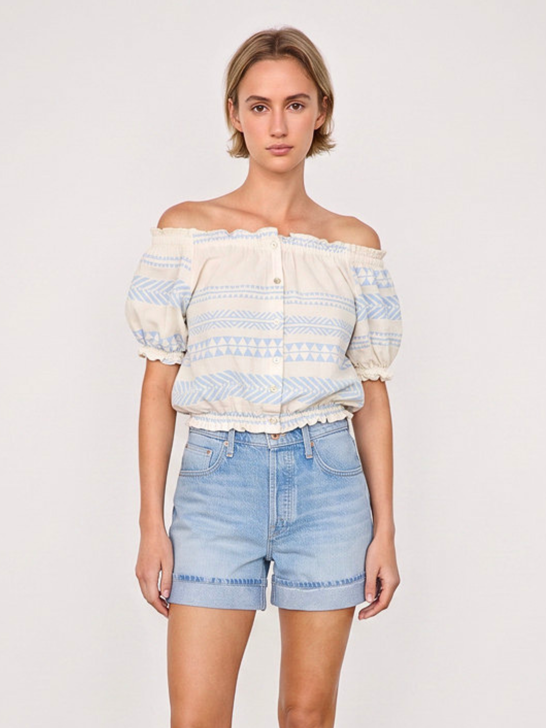 Nola Off-the-Shoulder Cropped Button-Down Boho Top