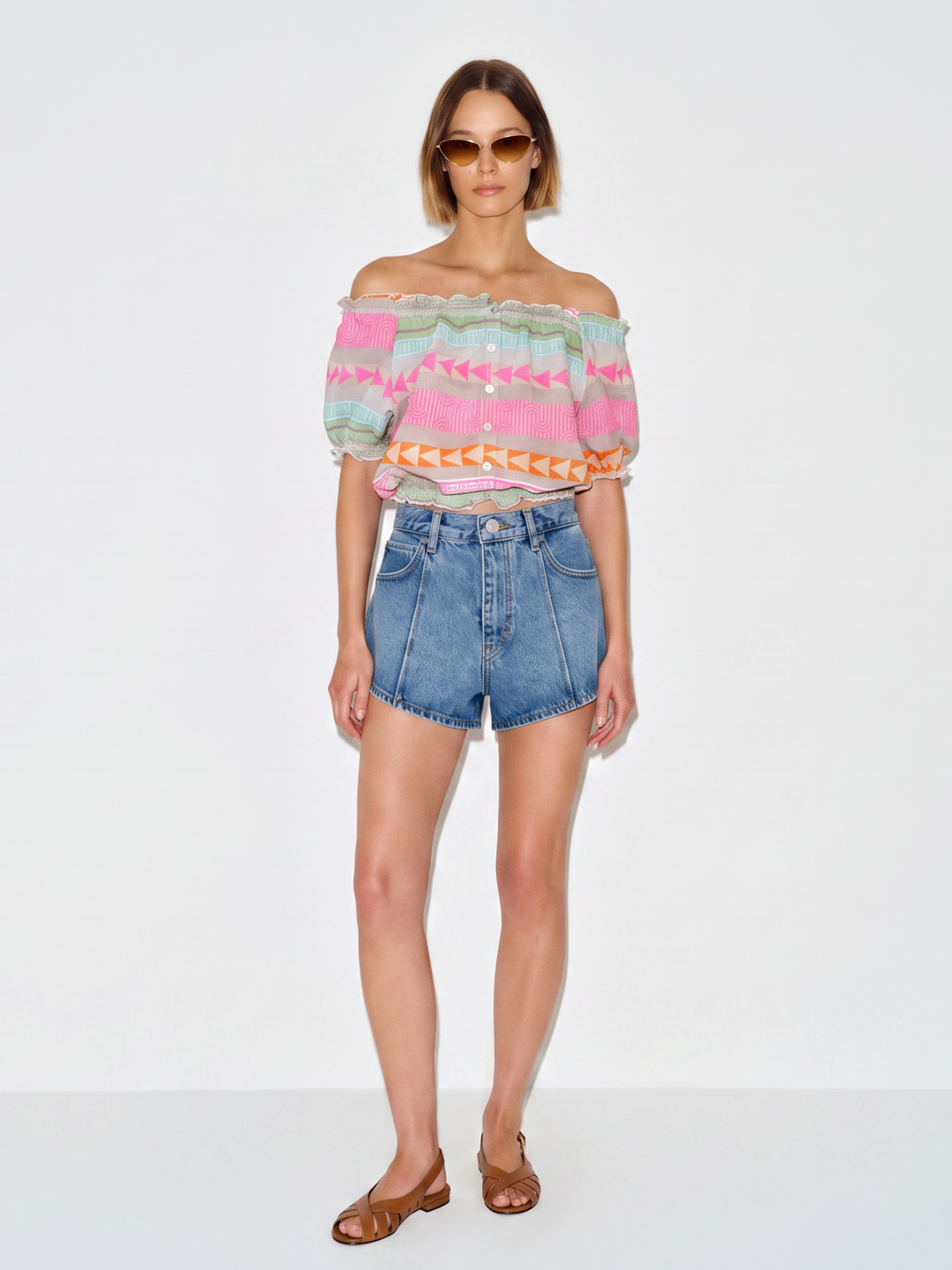 Nola Off-the-Shoulder Cropped Button-Down Boho Top