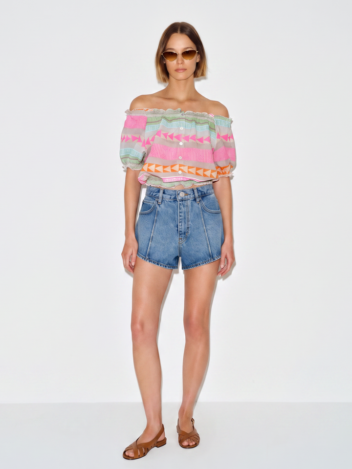 Nola Off-the-Shoulder Cropped Button-Down Boho Top