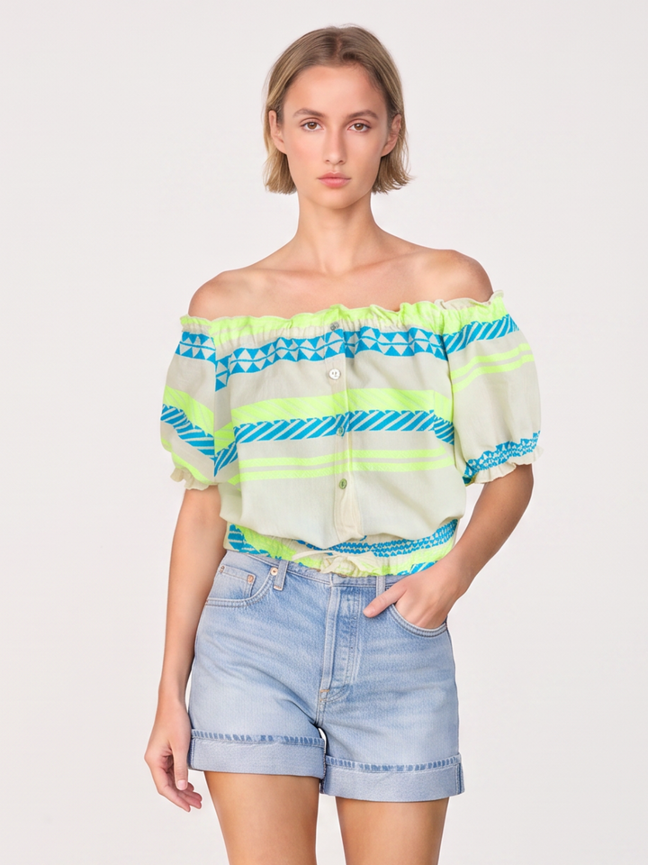 Nola Off-the-Shoulder Cropped Button-Down Boho Top