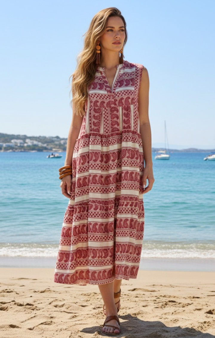 BALENCIA TIERED SLEEVELESS MAXI DRESS