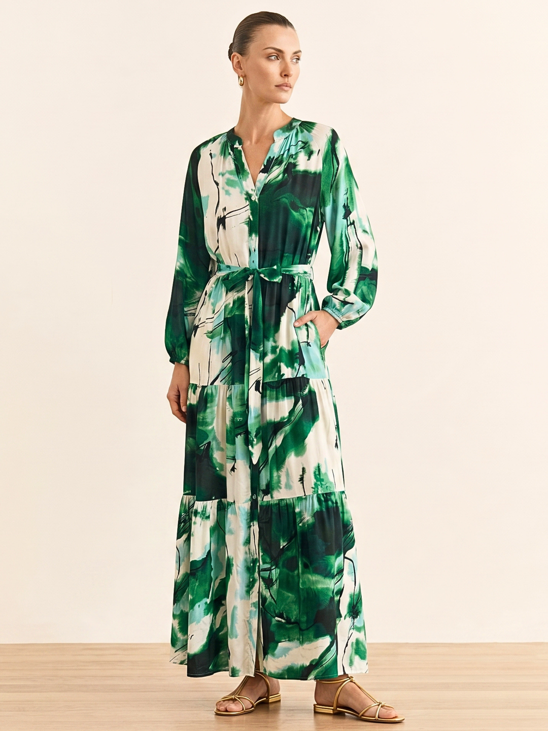 ROSA BUTTON DOWN PRINT MAXI DRESS