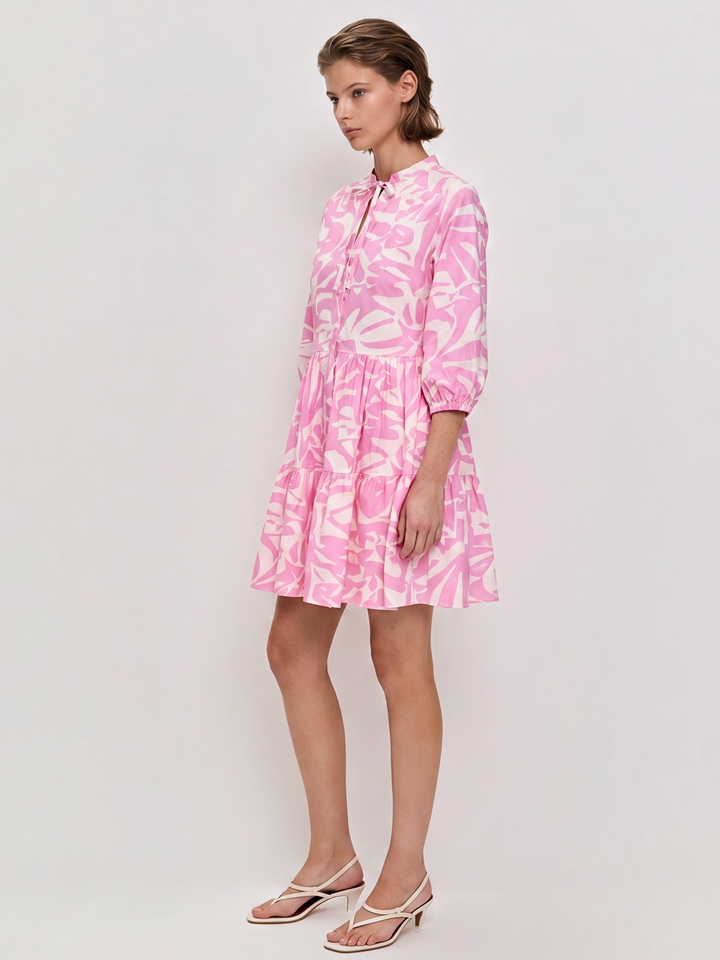 Sage Print Tiered Mini Dress