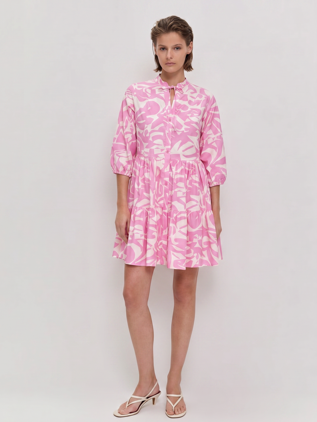 Sage Print Tiered Mini Dress