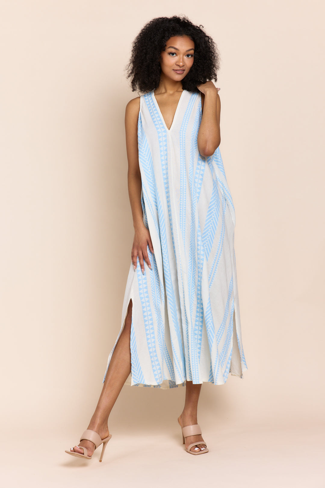 The Tesu Sleeveless Geometric Print Maxi Dress