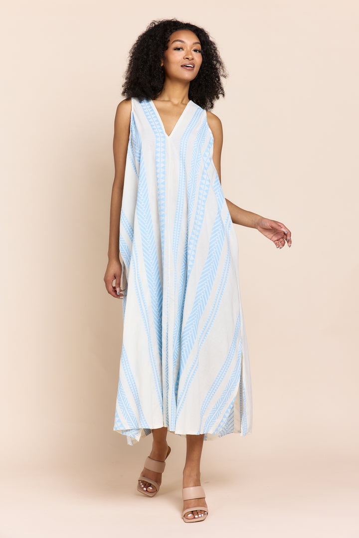 The Tesu Sleeveless Geometric Print Maxi Dress