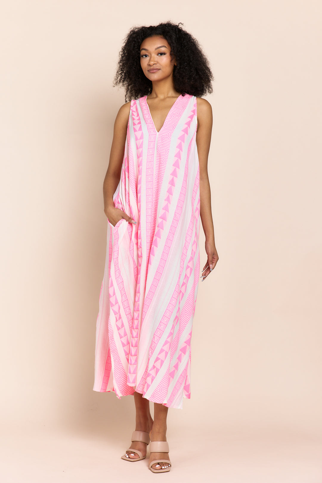 The Tesu Sleeveless Geometric Print Maxi Dress