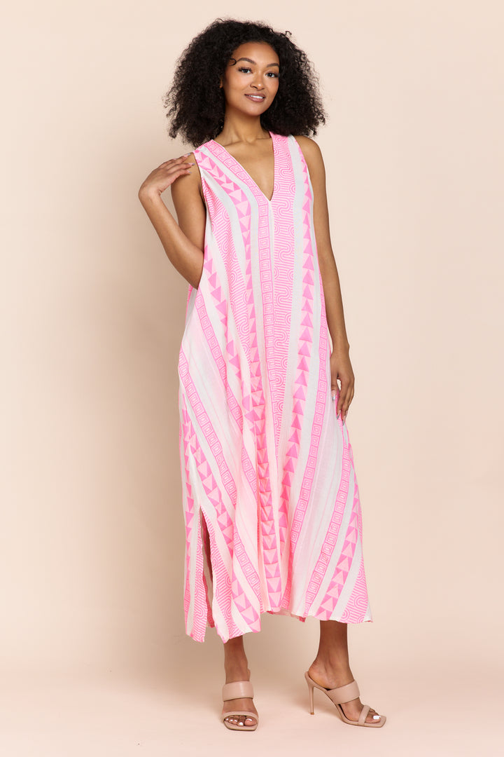The Tesu Sleeveless Geometric Print Maxi Dress