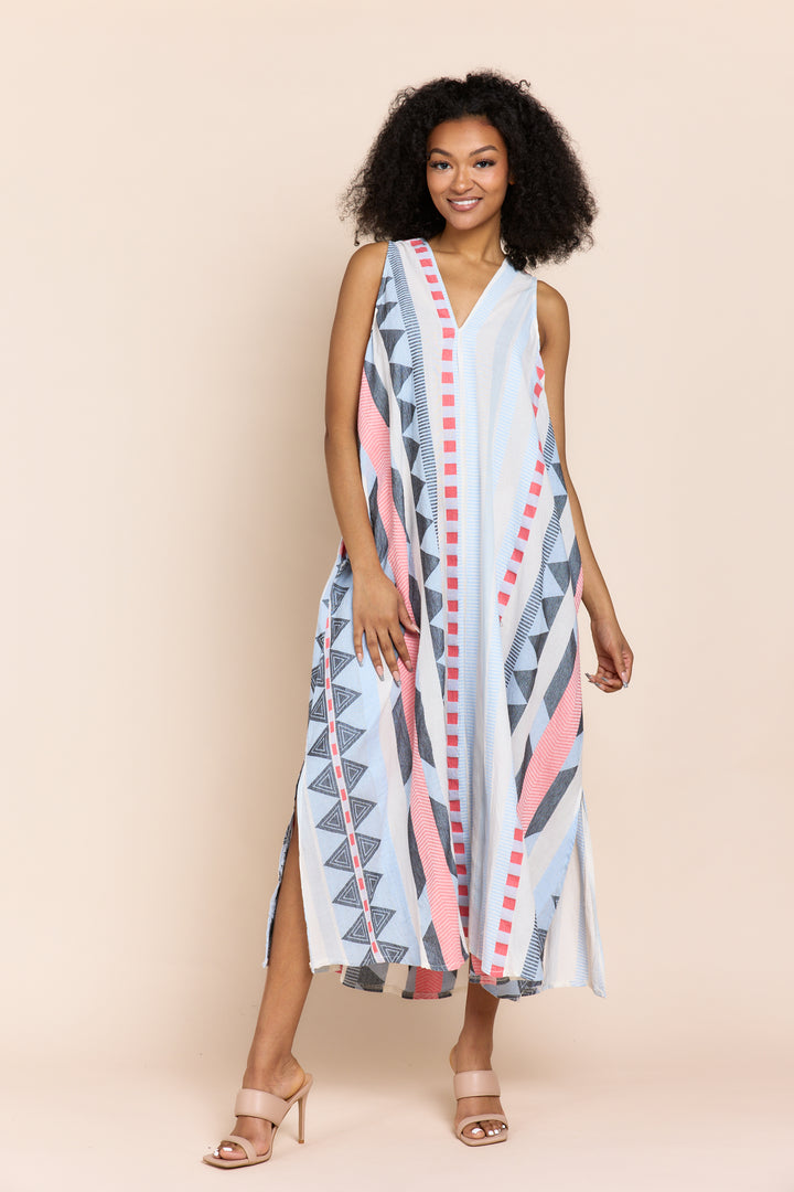 The Tesu Sleeveless Geometric Print Maxi Dress