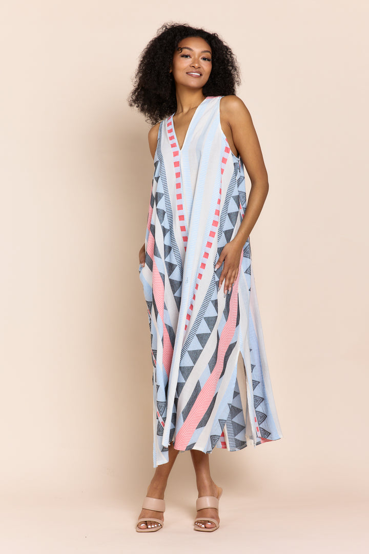 The Tesu Sleeveless Geometric Print Maxi Dress