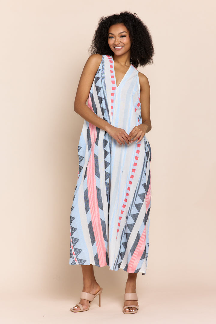 The Tesu Sleeveless Geometric Print Maxi Dress