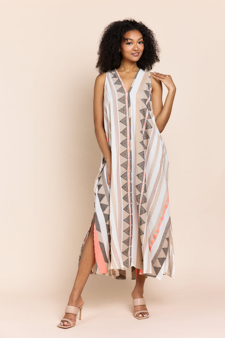 The Tesu Sleeveless Geometric Print Maxi Dress