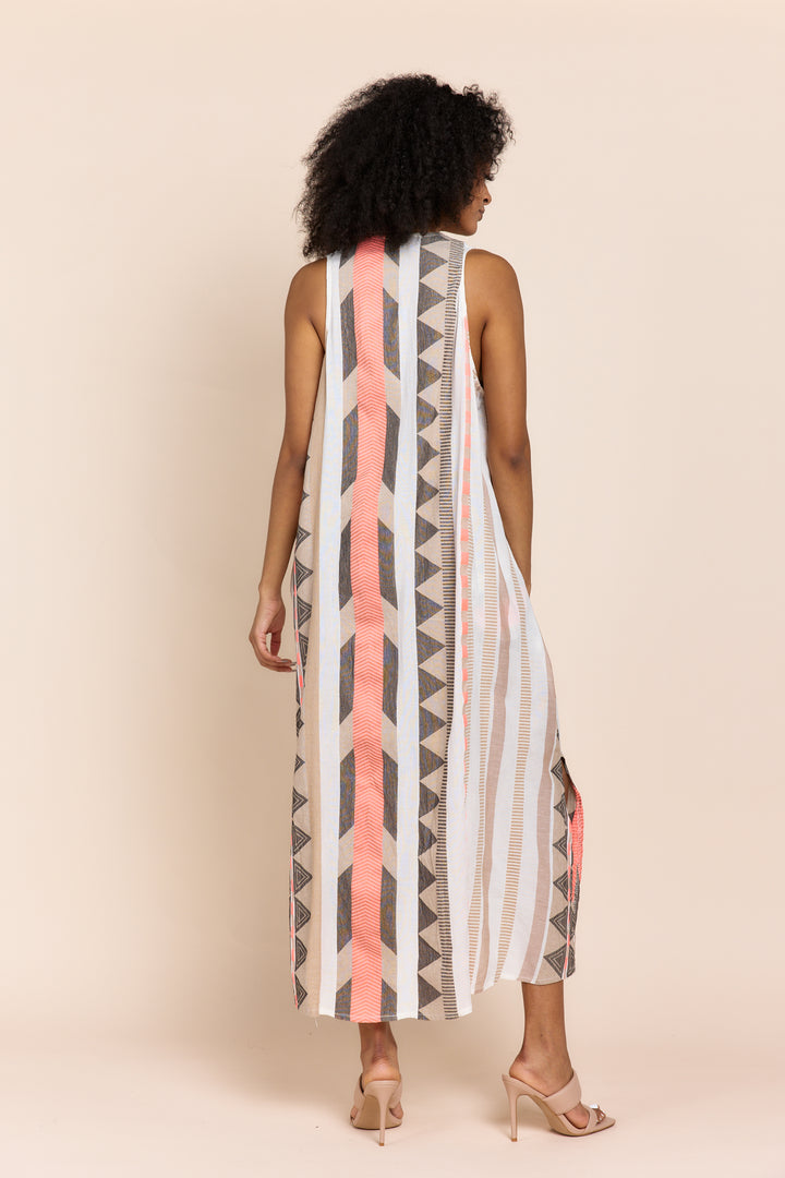 The Tesu Sleeveless Geometric Print Maxi Dress