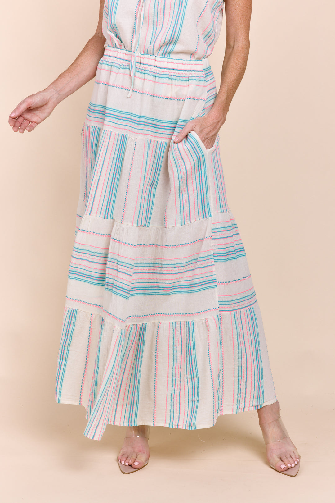 The Azuba :Riviera Tiered  Bohemian Maxi Skirt