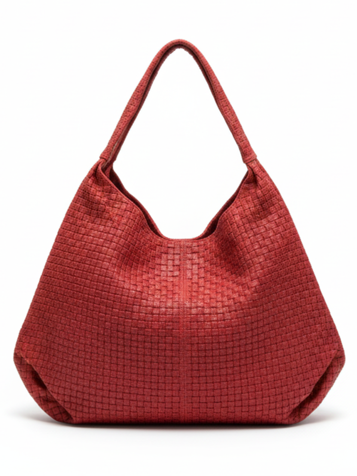 Genuine Italian Leather, Premium Leather Tote, Embossed Leather, Waffle TextureHobo Shoulder Bag, Slouchy Tote, Oversized Leather Bag, Everyday ToteVibrant Red Handbag, Rich Red Tote, Statement Bag, Braided Buy Red Leather Tote Online, Shop Italian Leather Bags, Luxury Tote Bag Sale