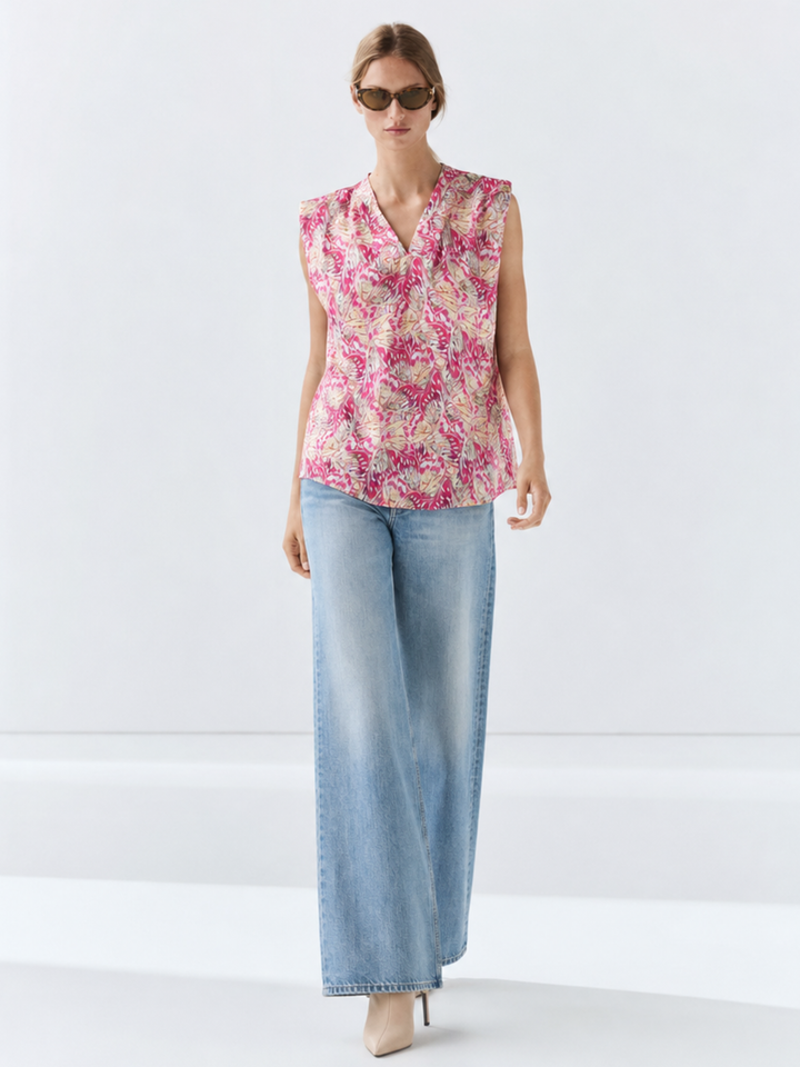DANA Sleeveless Satin V-Neck Blouse – Relaxed Fit Satin Top
