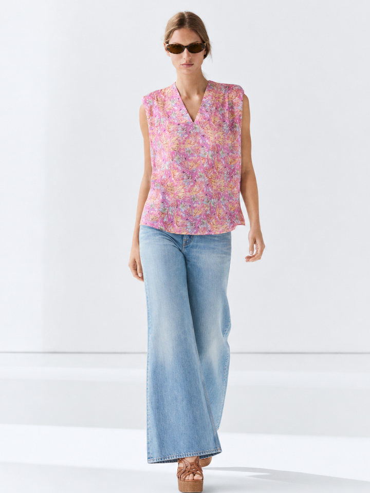 DANA Sleeveless Satin V-Neck Blouse – Relaxed Fit Satin Top