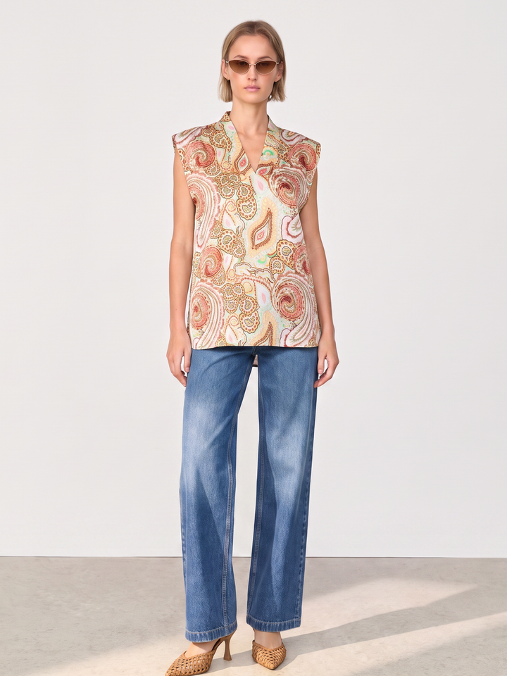 DANA Sleeveless Satin V-Neck Blouse – Relaxed Fit Satin Top