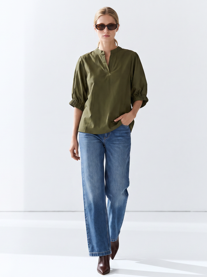 Esme Split Neck Puff Sleeve Cotton Top