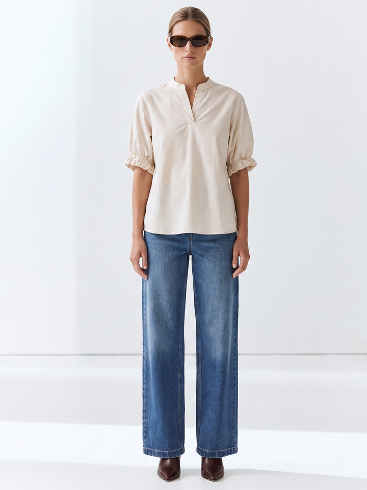 Esme Split Neck Puff Sleeve Cotton Top