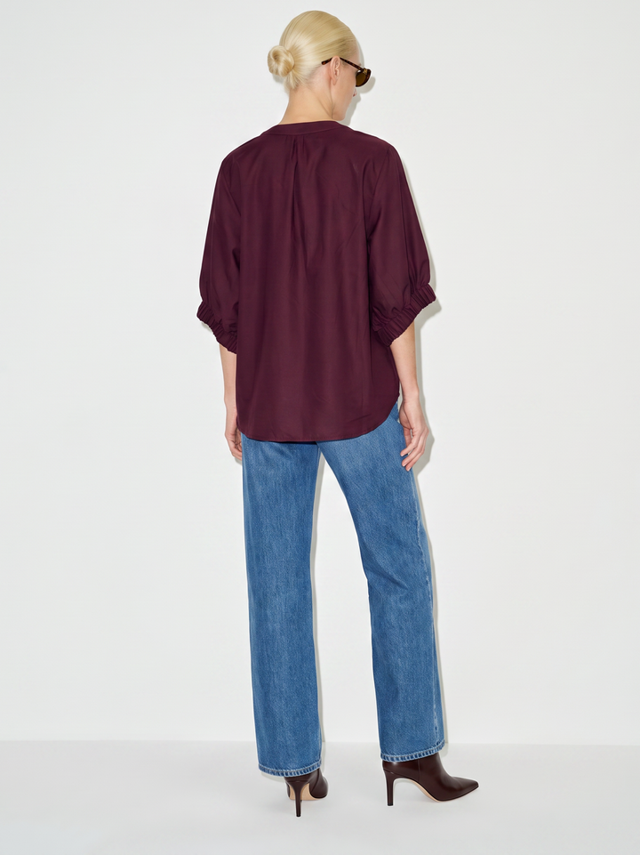 Esme Split Neck Puff Sleeve Cotton Top