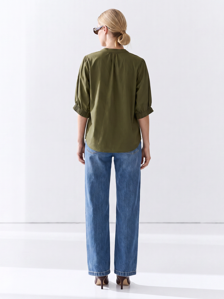 Esme Split Neck Puff Sleeve Cotton Top