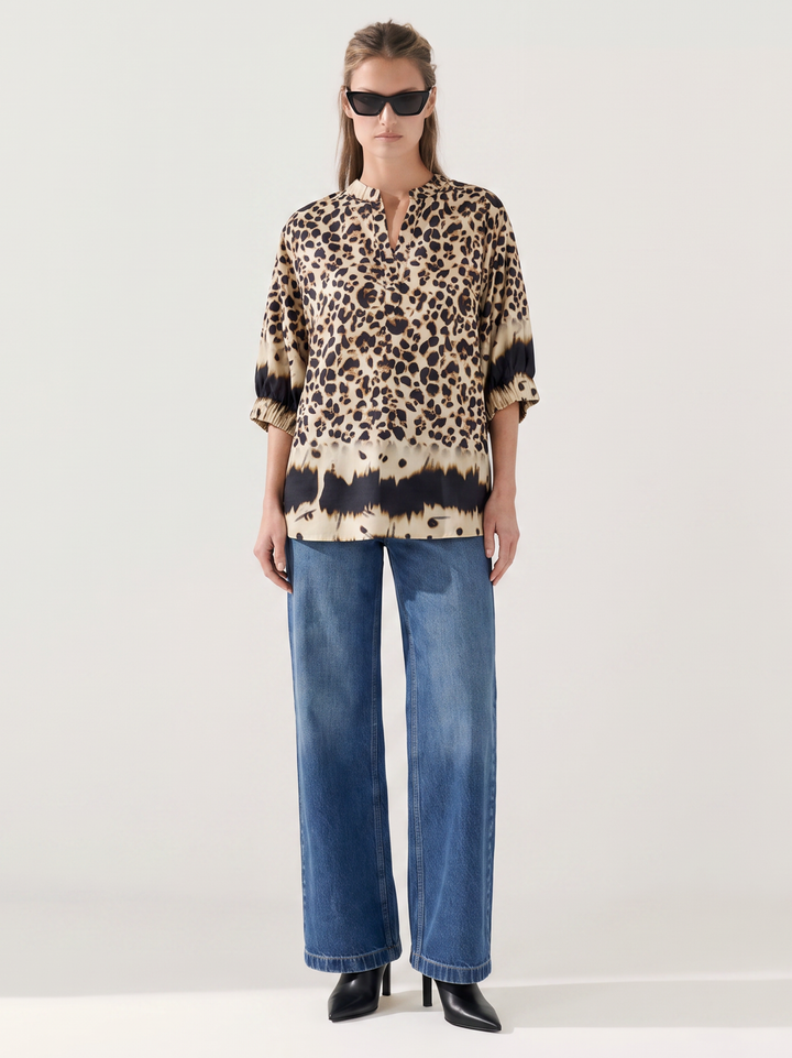 Esme Split Neck Puff Sleeve Cotton Top