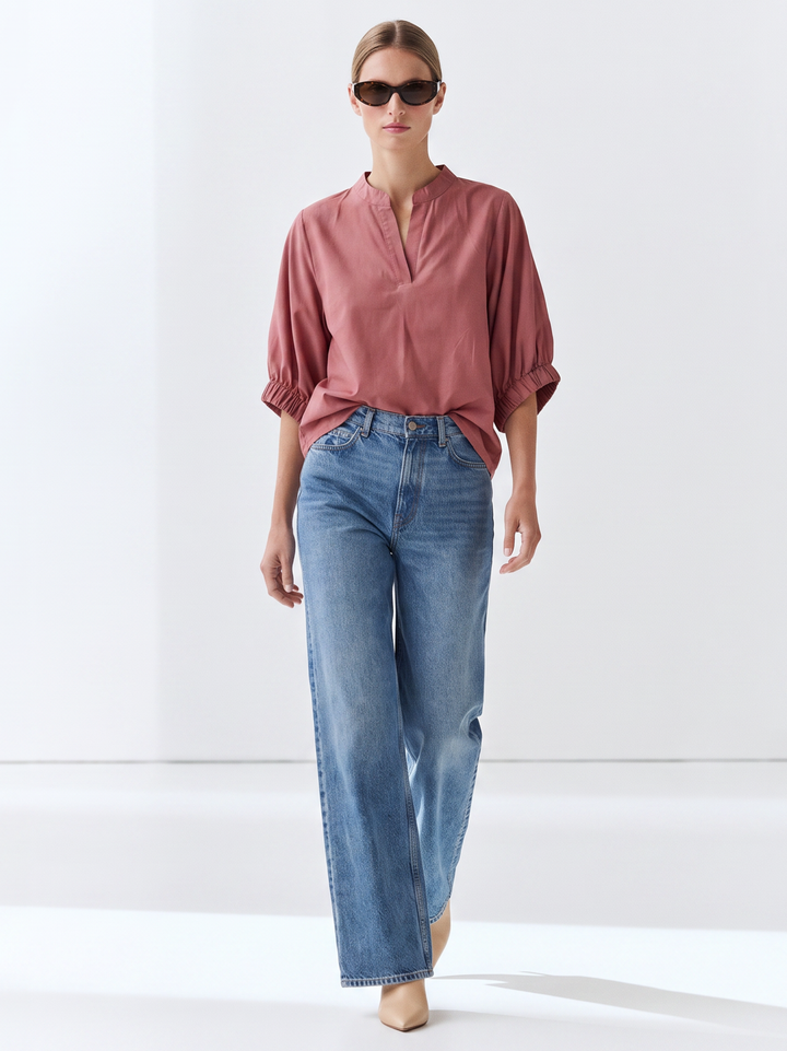 Esme Split Neck Puff Sleeve Cotton Top