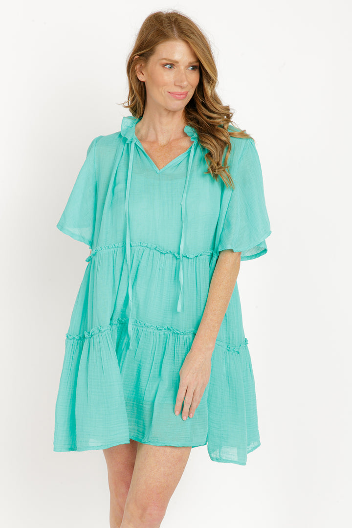 INGRID FLUTTERED SLEEVE TIERED MINI DRESS