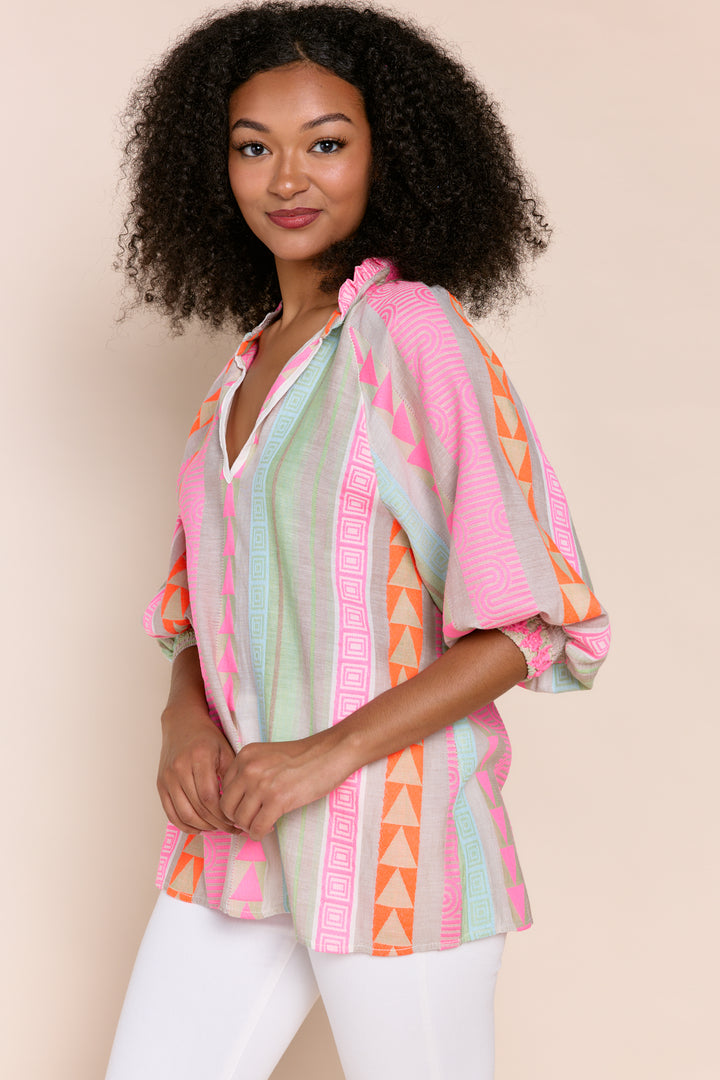 Juliette  Coastal Chic Embroidered Linen-Blend Blouse