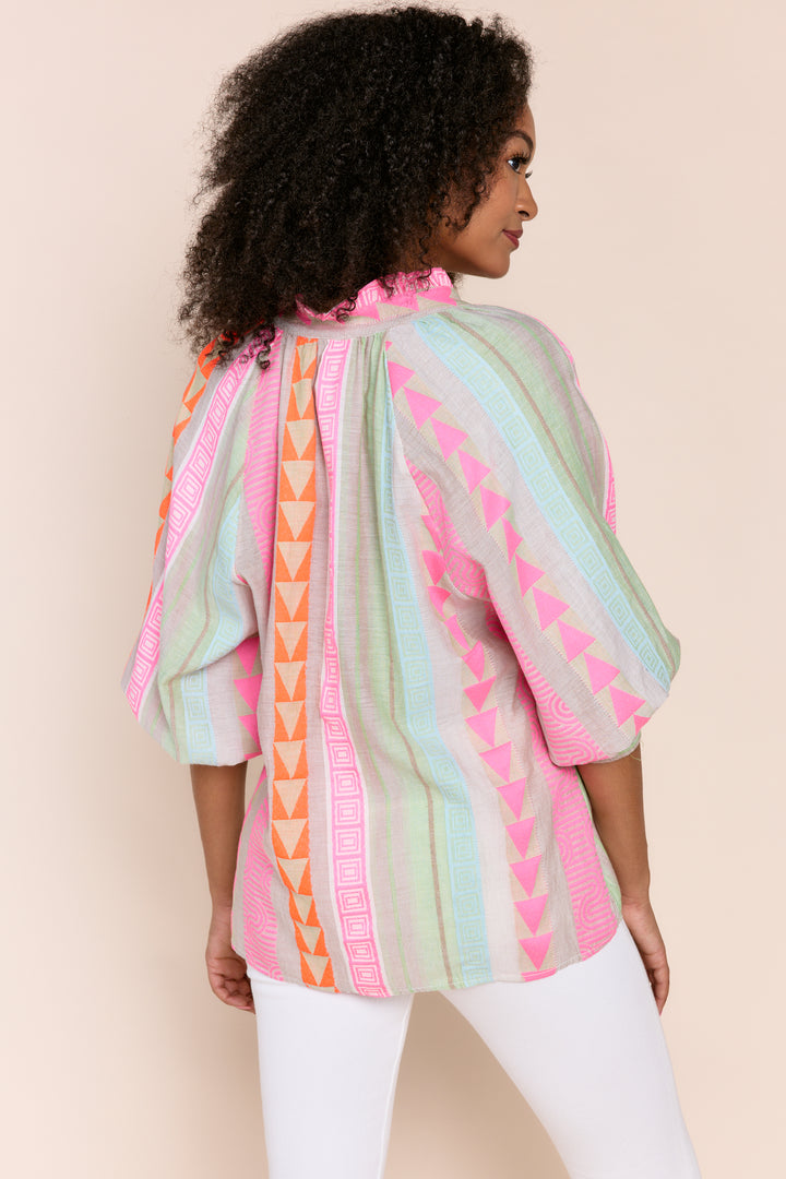 Juliette  Coastal Chic Embroidered Linen-Blend Blouse