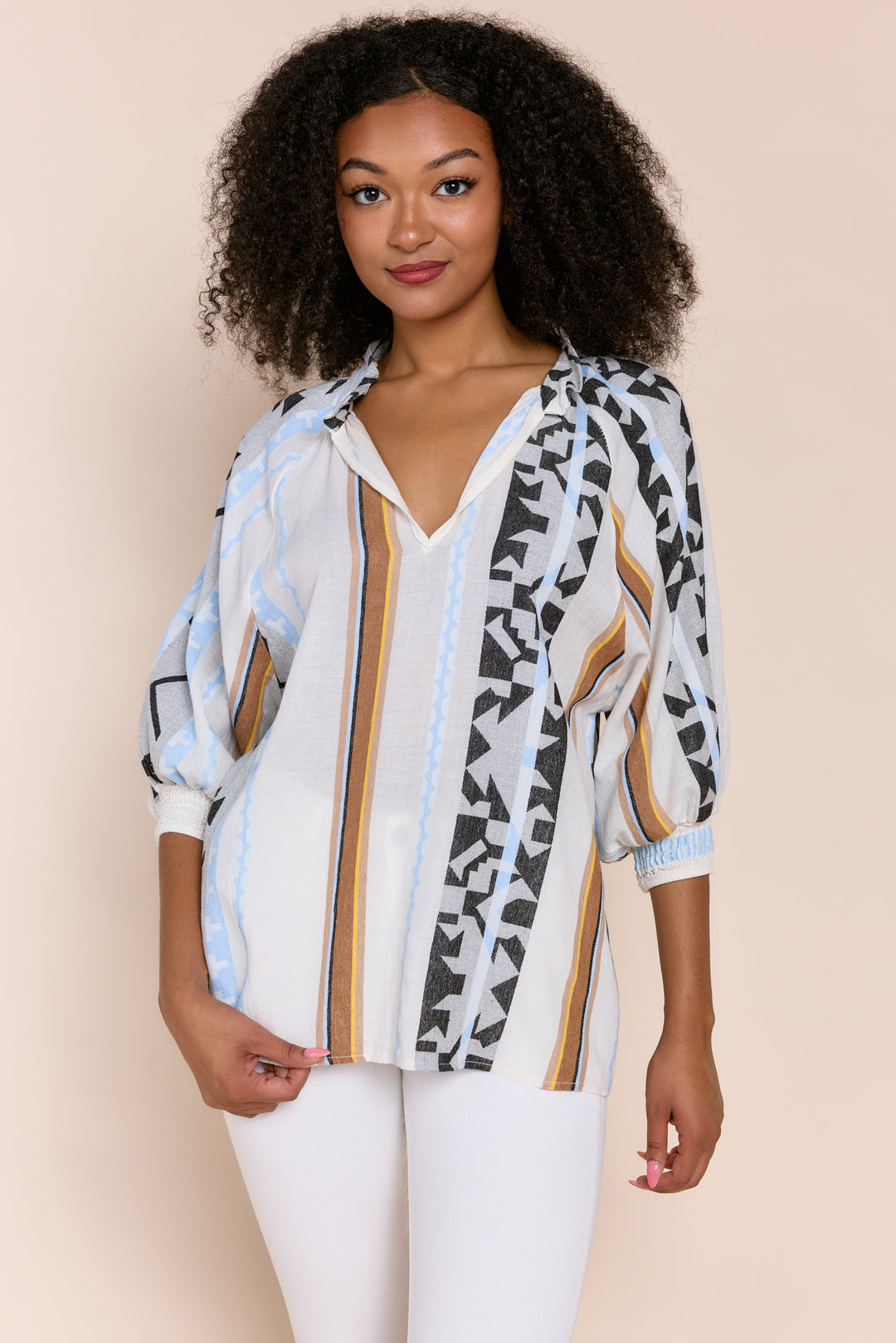 Juliette  Coastal Chic Embroidered Linen-Blend Blouse