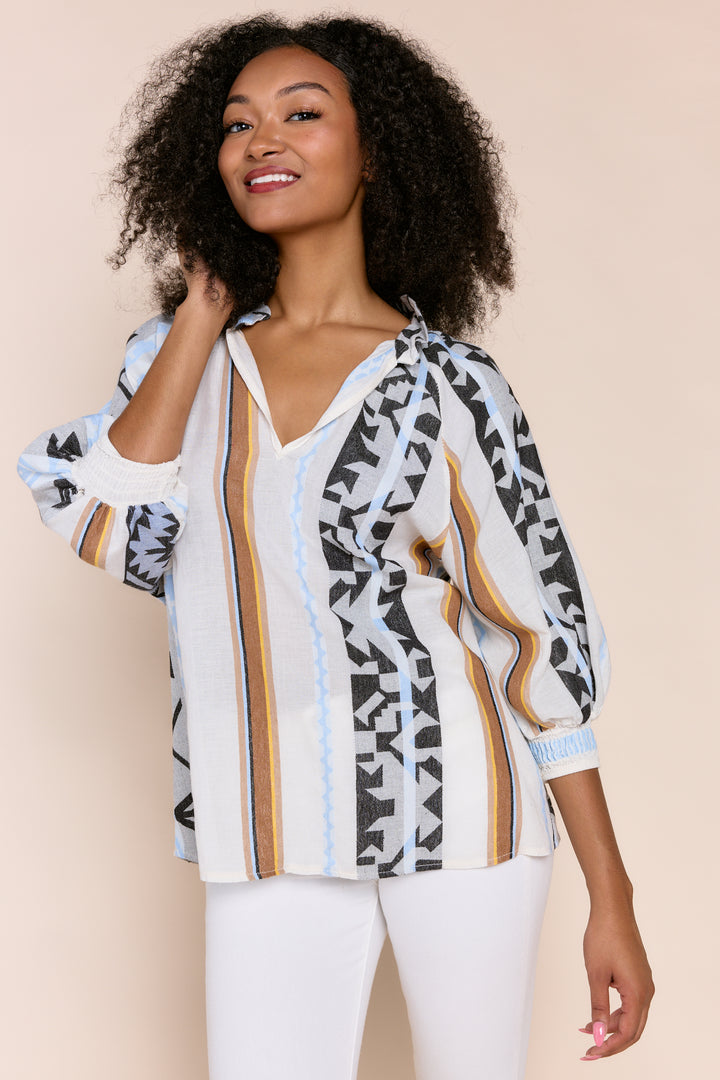 Juliette  Coastal Chic Embroidered Linen-Blend Blouse