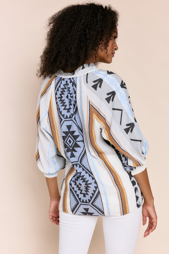 Juliette  Coastal Chic Embroidered Linen-Blend Blouse