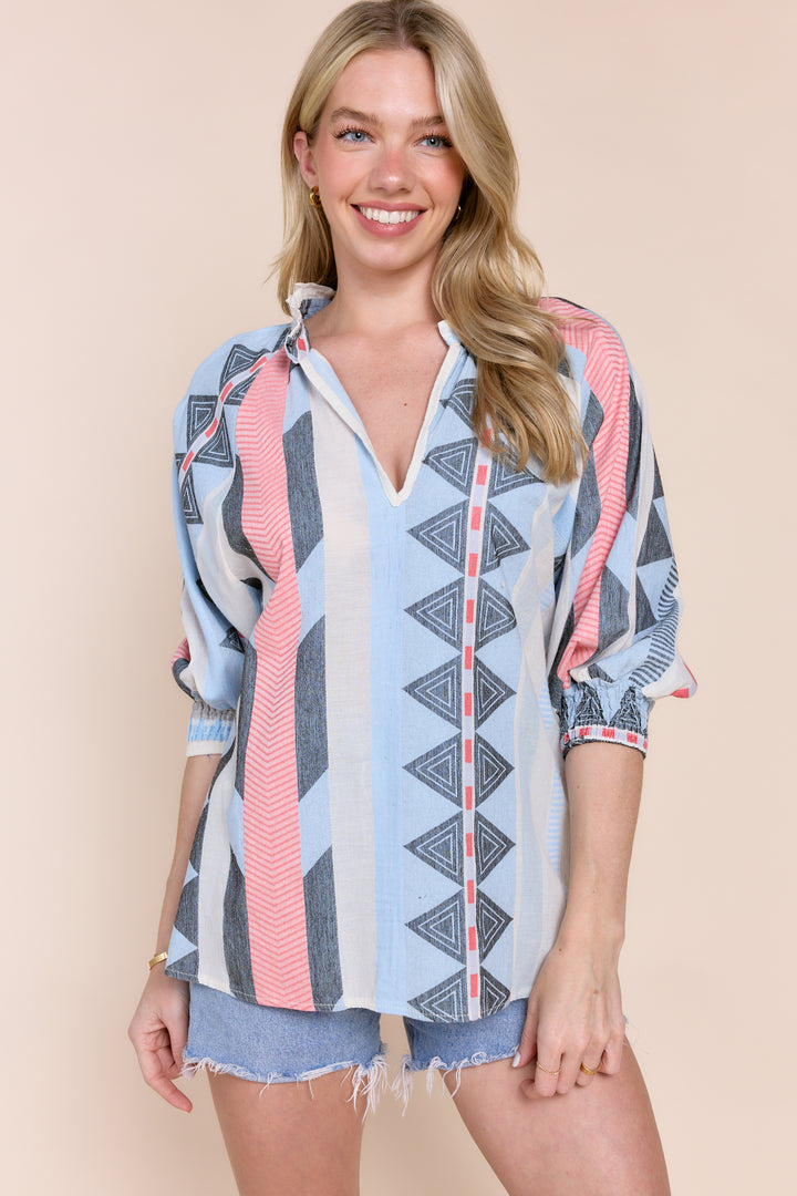 Juliette  Coastal Chic Embroidered Linen-Blend Blouse