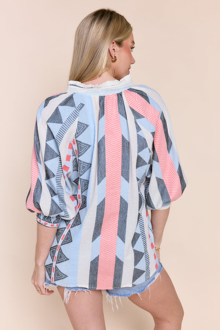 Juliette  Coastal Chic Embroidered Linen-Blend Blouse