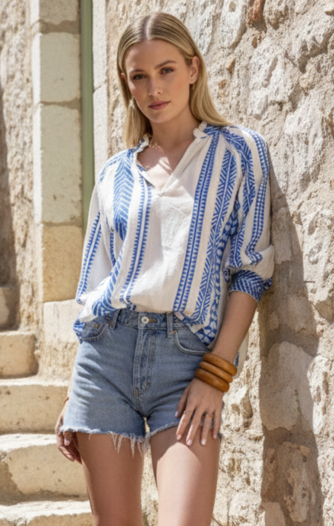 Juliette  Coastal Chic Embroidered Linen-Blend Blouse