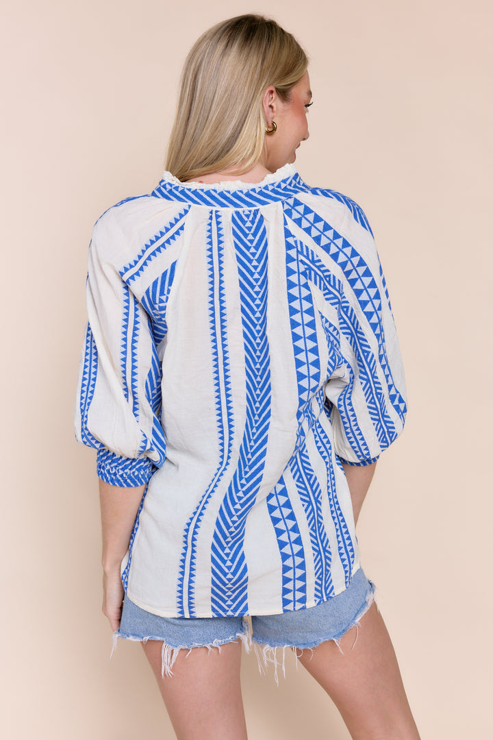 Juliette  Coastal Chic Embroidered Linen-Blend Blouse