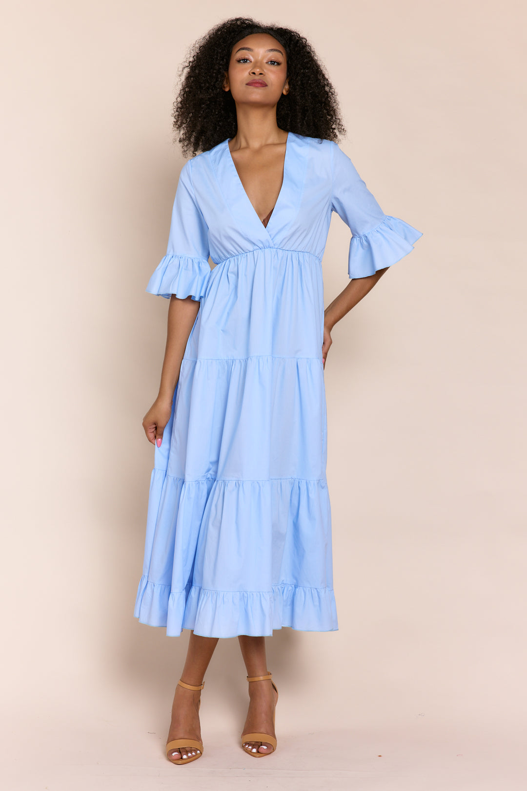 KALINA | Dresses | 3/4 Sleeve, Cotton, Dresses, Midi Dresses, NEW ARRIVALS, SOLIDS, SPRING2025 | shop-sofia