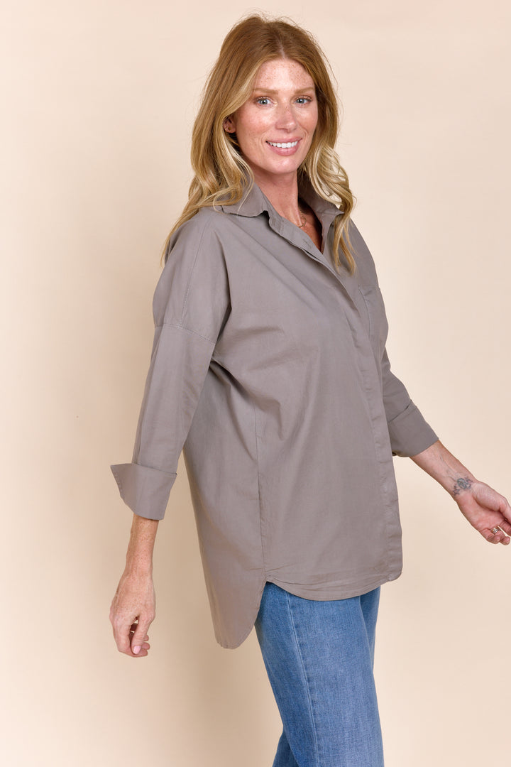 Lorena Oversized Black Button-Down Poplin Shirt