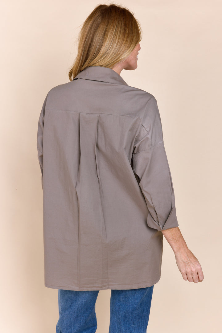 Lorena Oversized Black Button-Down Poplin Shirt