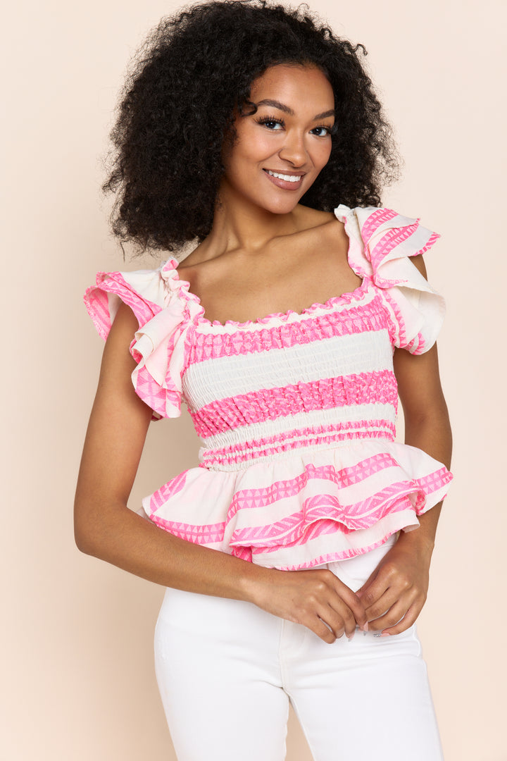 Marce Bohemian Rhapsody Smocked Peplum Top