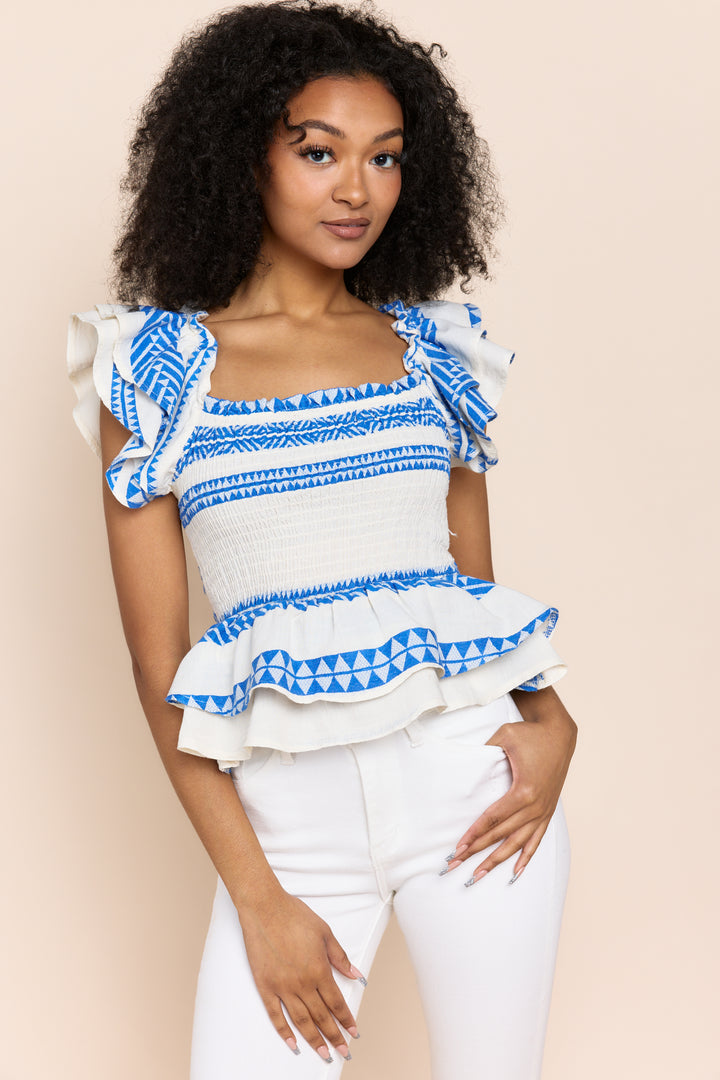 Marce Bohemian Rhapsody Smocked Peplum Top