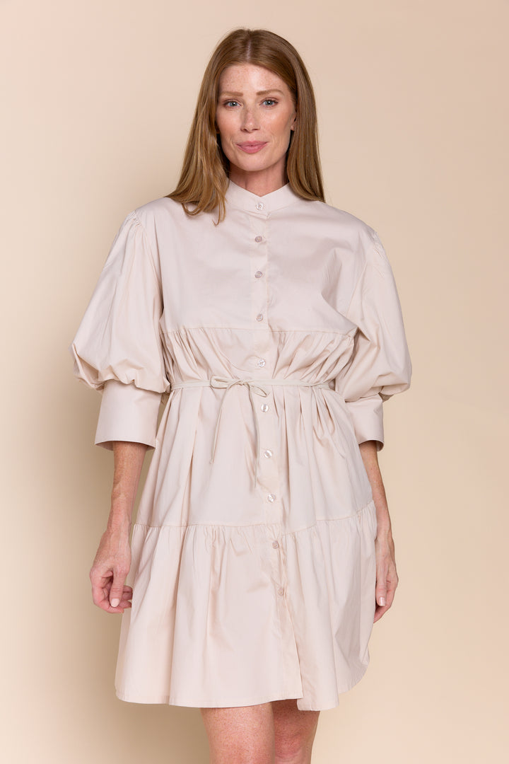 Mina Cotton Puff Sleeve Button Down  Dress