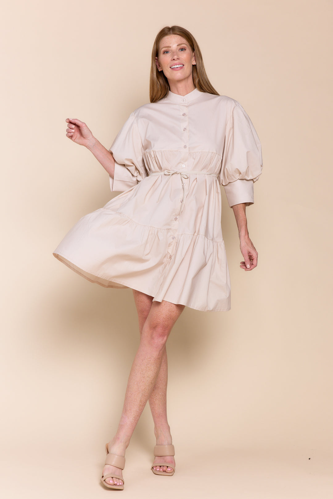 Mina Cotton Puff Sleeve Button Down  Dress
