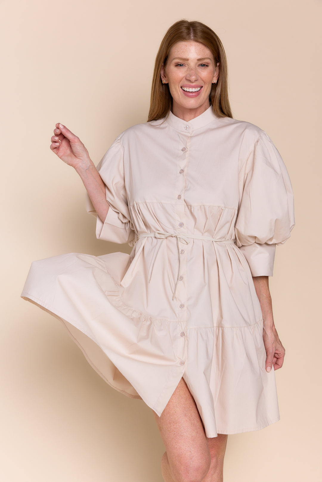 Mina Cotton Puff Sleeve Button Down  Dress