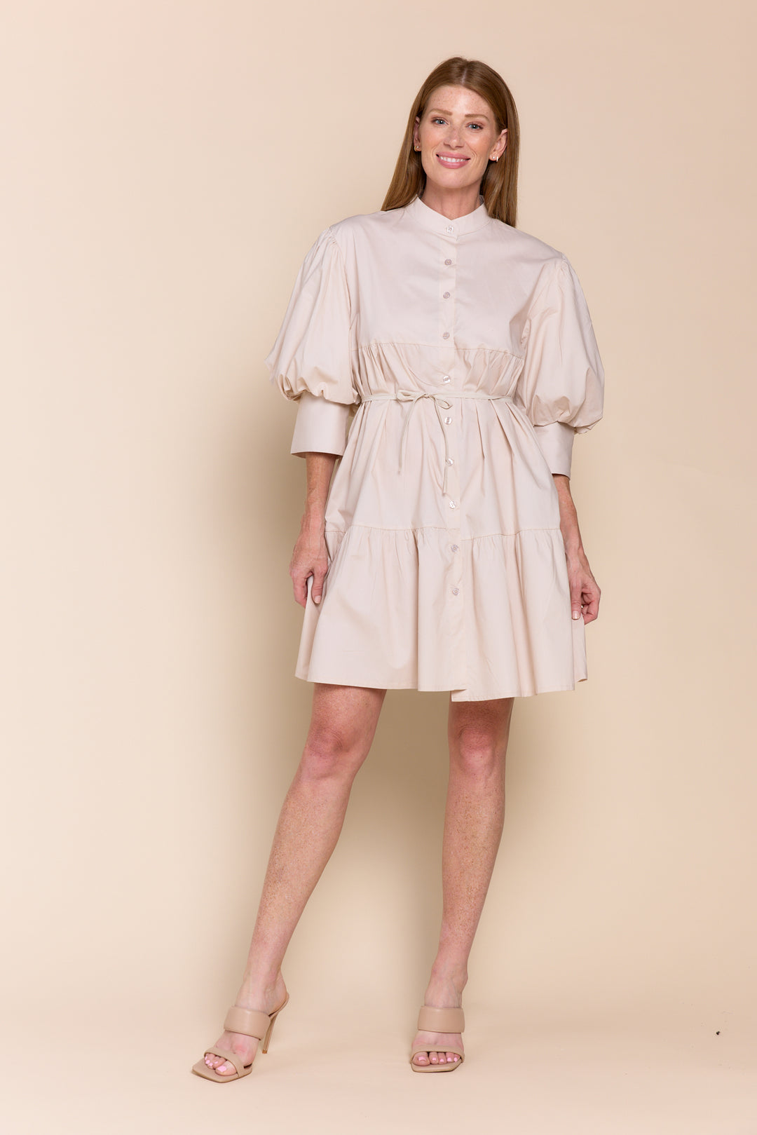 Mina Cotton Puff Sleeve Button Down  Dress