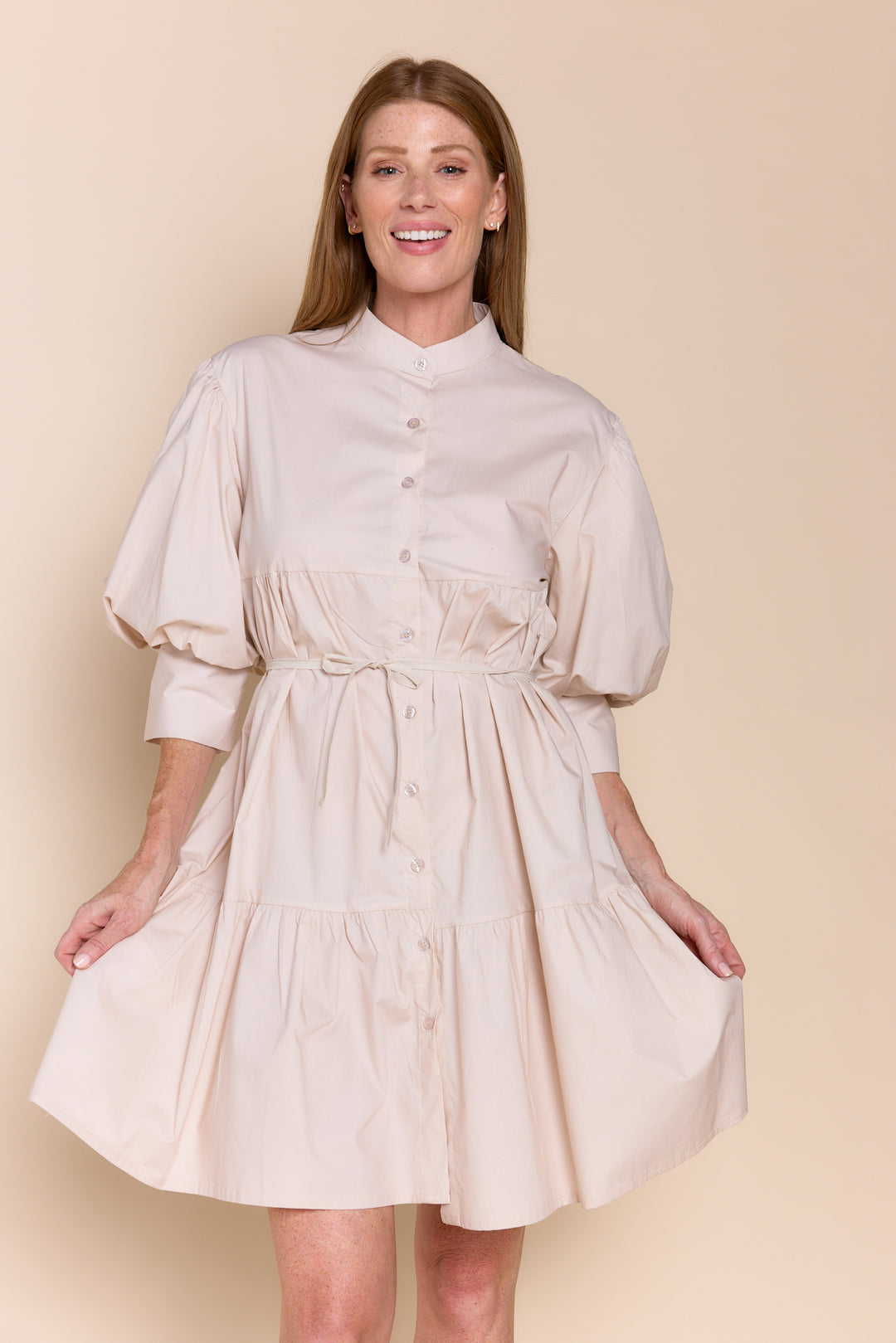 Mina Cotton Puff Sleeve Button Down  Dress