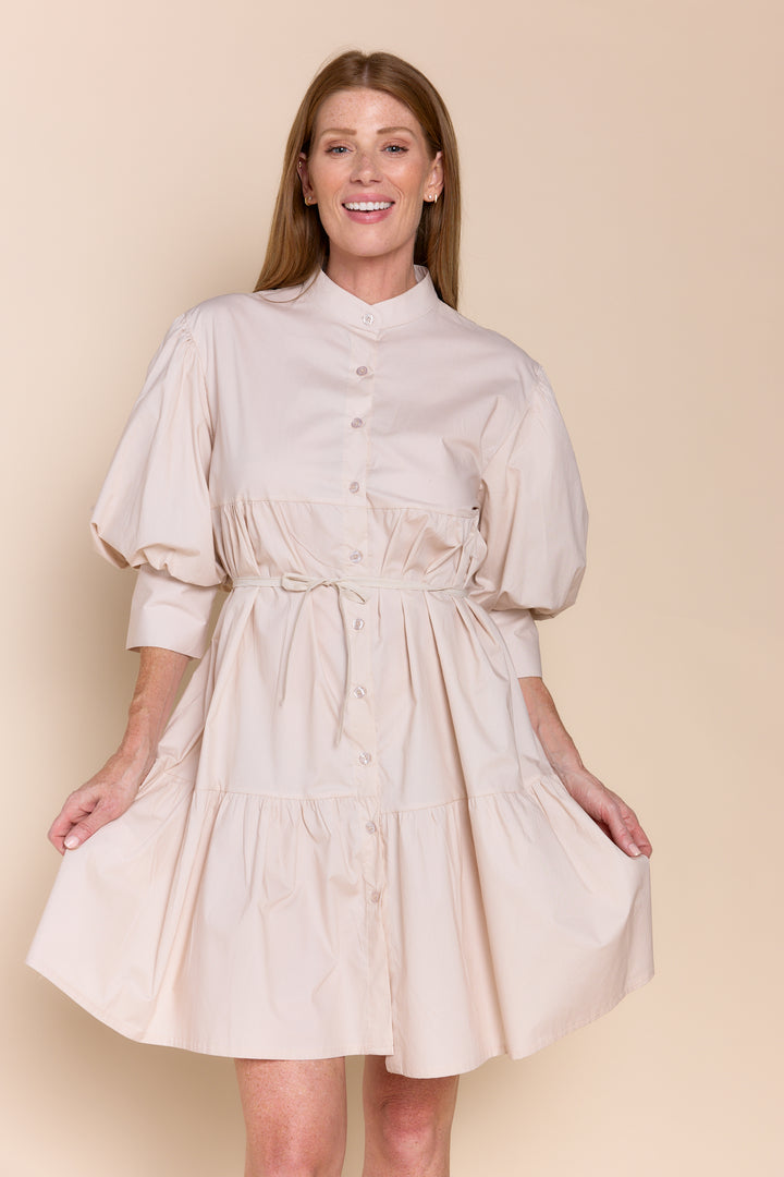 Mina Cotton Puff Sleeve Button Down  Dress